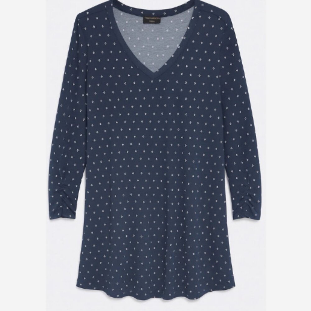 Lane Bryant Tunic Top Women's 18/20 Navy/White Diamonds Ruched Cuff Stretch - Picture 3 of 4